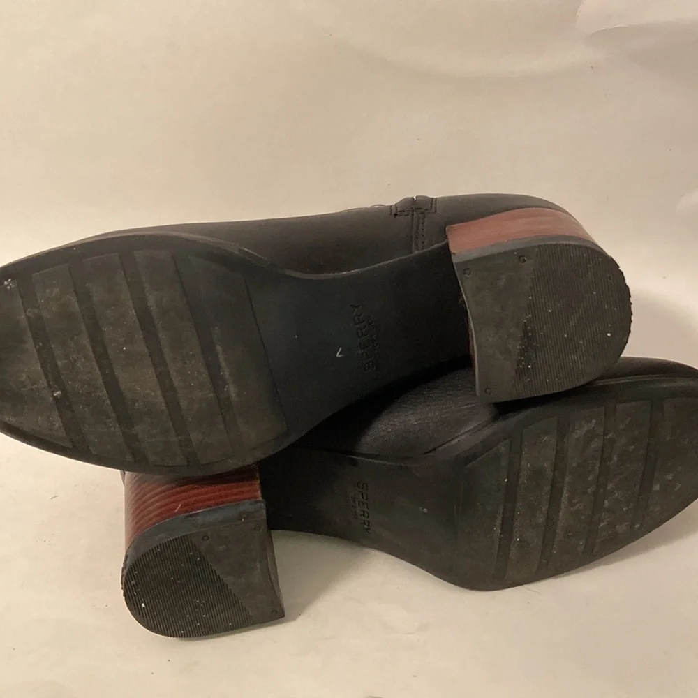 Sherry Top Sider Short Boots Black Leather Block Heels sz 9 Vietnam - Picture 8 of 10